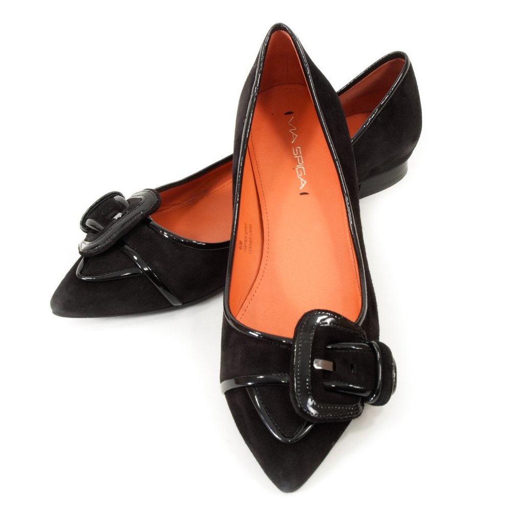 Worn Once!! ~VIA SPIGA~ Black Nubuck Leather Buckle Slip-on Ballet Flats, 9.5